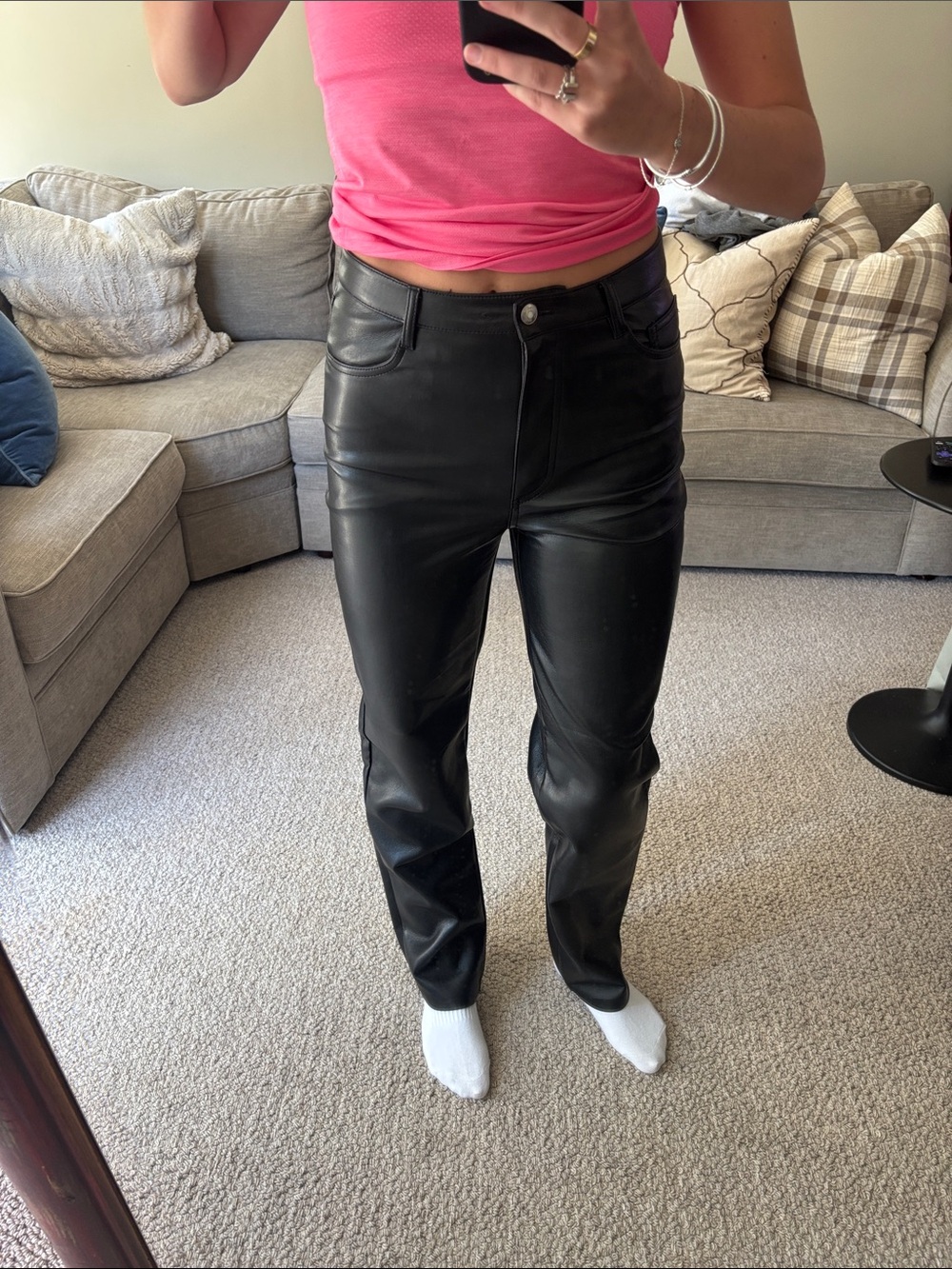 Aritzia Black Leather Straight Pants